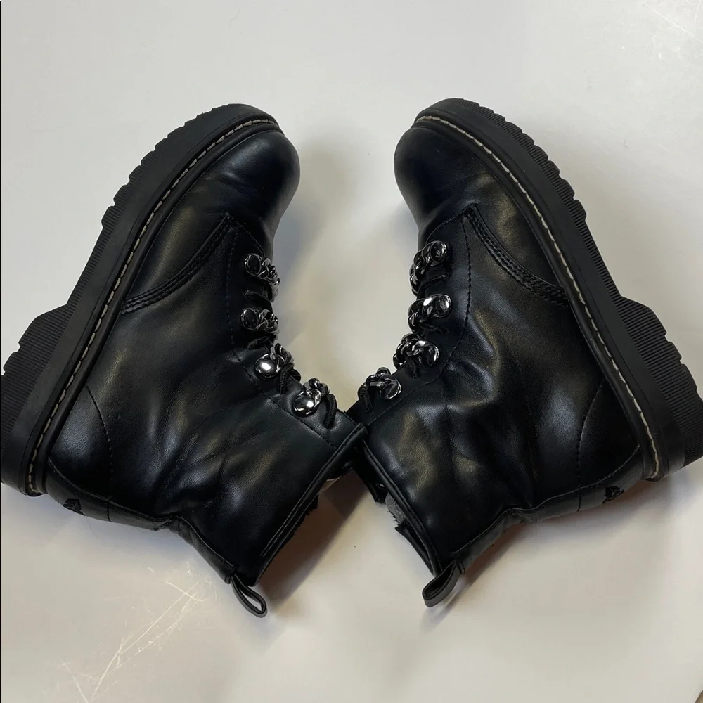 Lelli Kelly Black Combat Boots Chain Detail EU 32 US Youth 1/Girls 1-1.5 Leather
